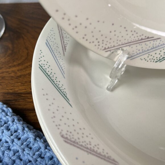 3 Creamy White Soup Plates Geometric Ornament Oxford Brazil - Picture 6 of 10